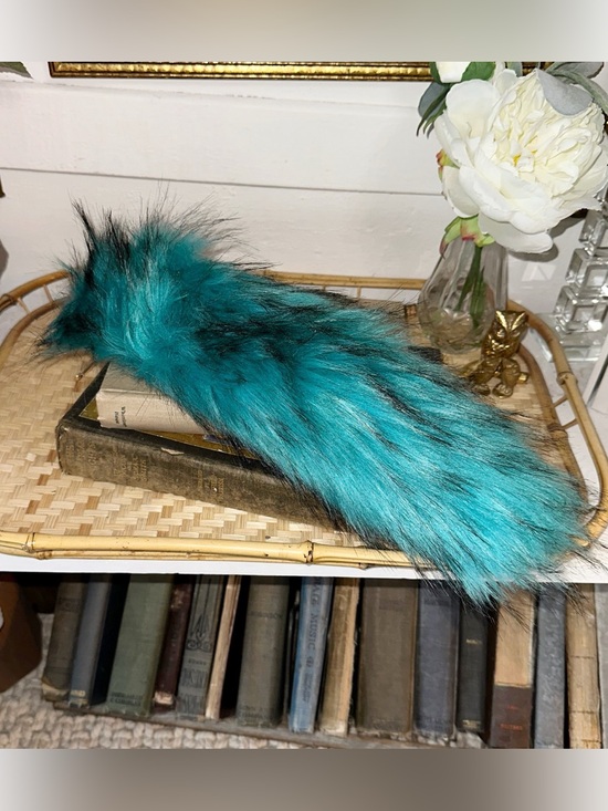 Accessories - Long turquoise and black faux fur tail keychain